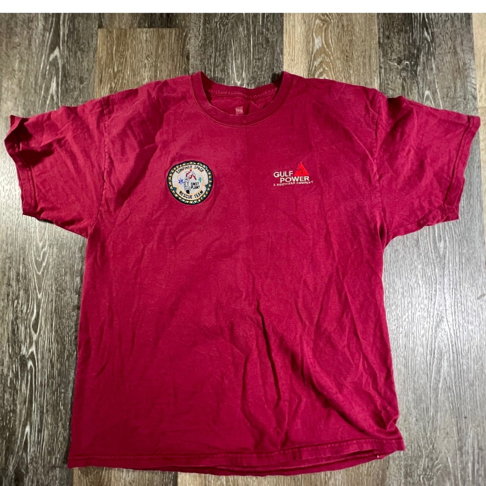 Hanes T-Shirt Mens XL Red Gulf Power Confined Space Rescue Team Plant Patch